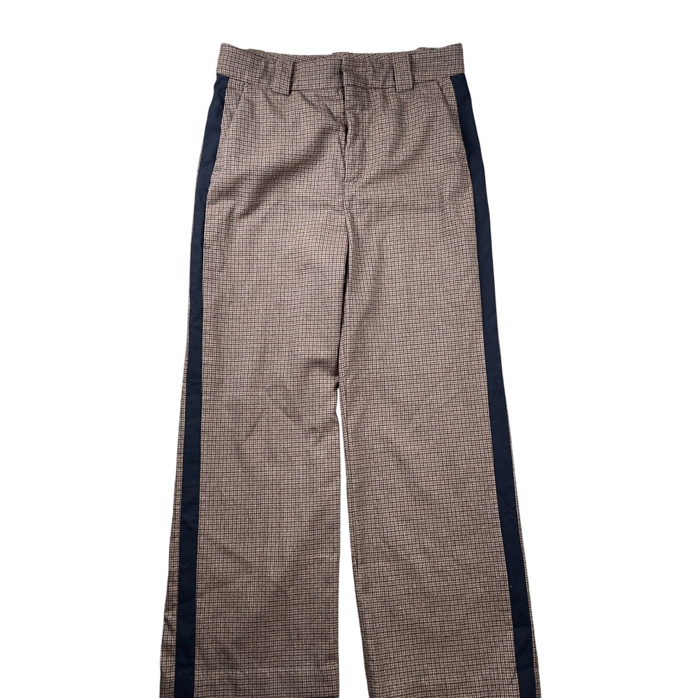 Zara Houndstooth Trousers Womens Size M Brown Navy Side Stripe Straight Leg